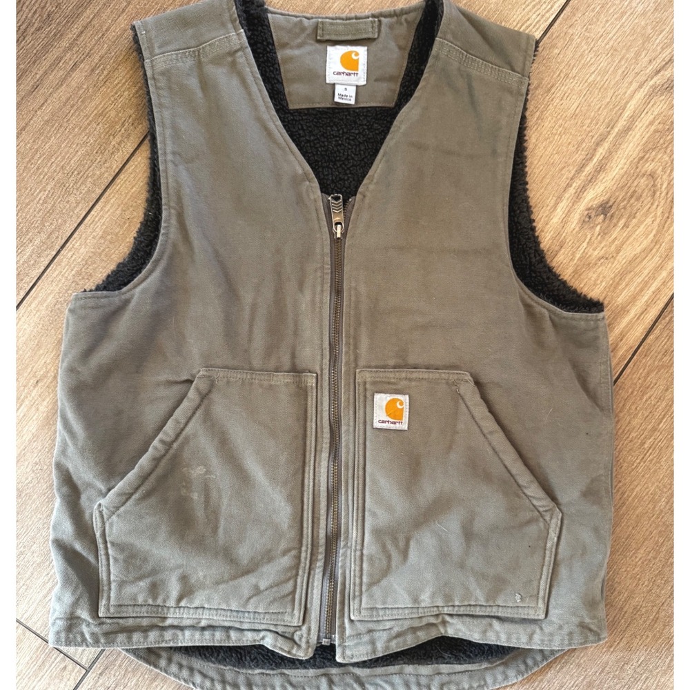 Carhartt Mens Sandstone Sherpa Lined Mock Neck Vest Olive Green Small V02